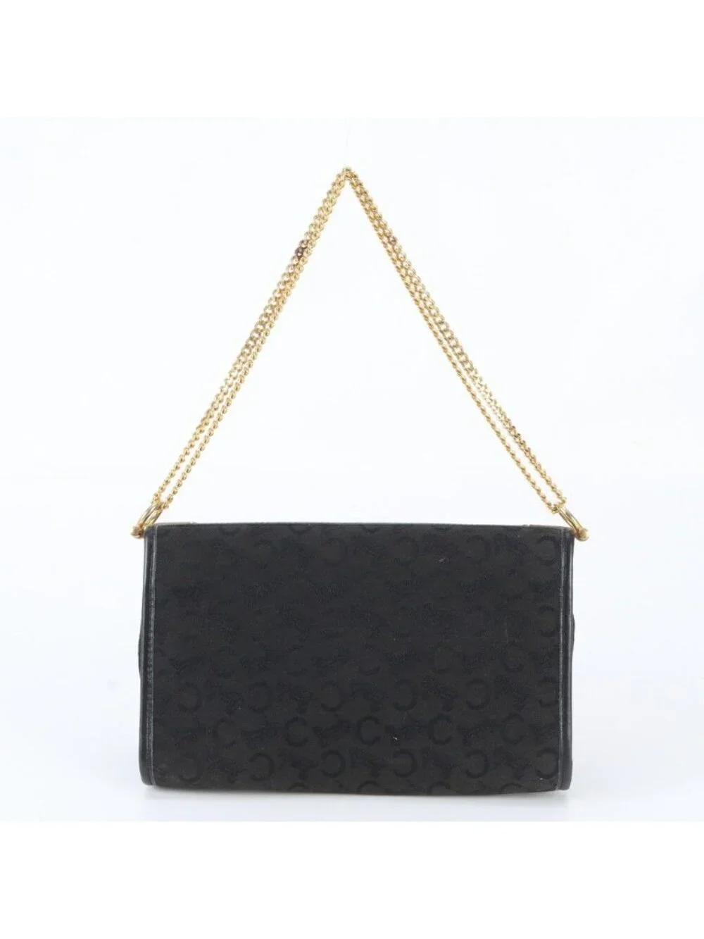 Celine Saruki Canvas Leather 2-Way Chain Shoulder Bag Hand Black